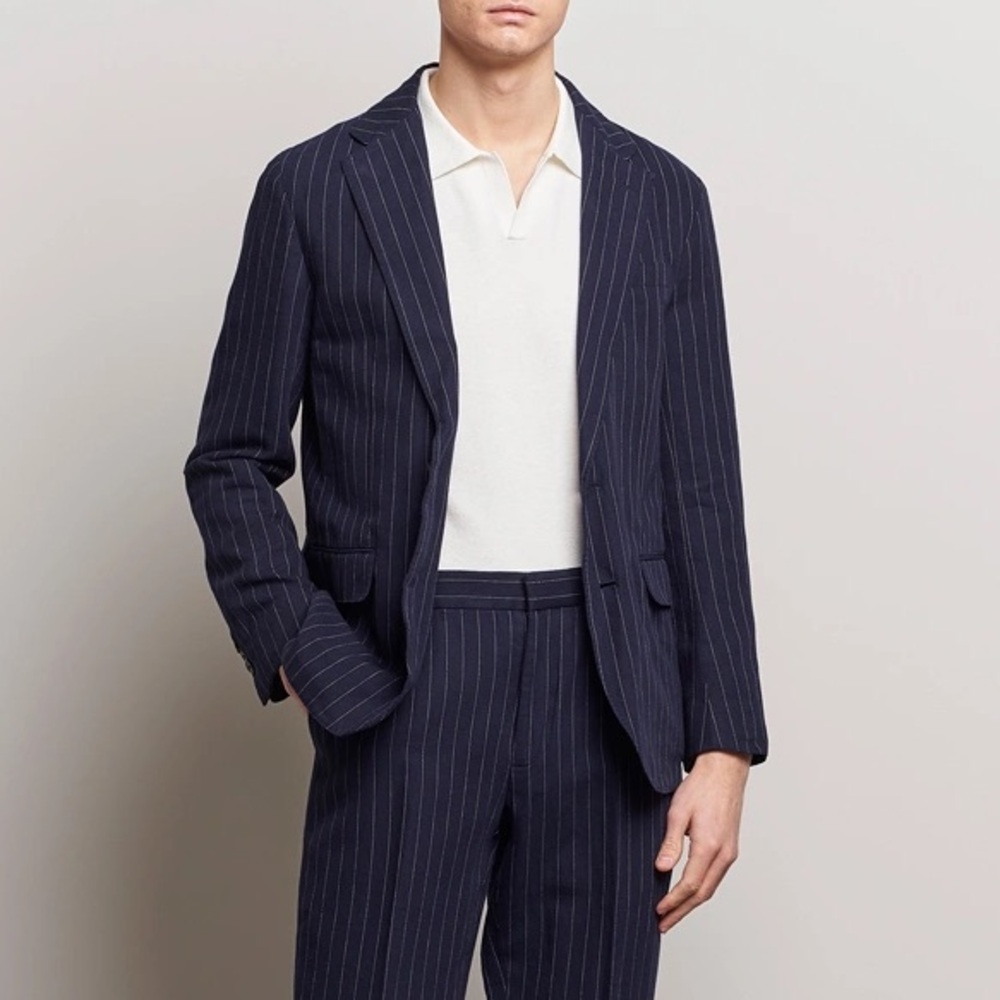 Ralph Lauren Navy Linen Pinstripe Suit Jacket - Picture 9 of 16